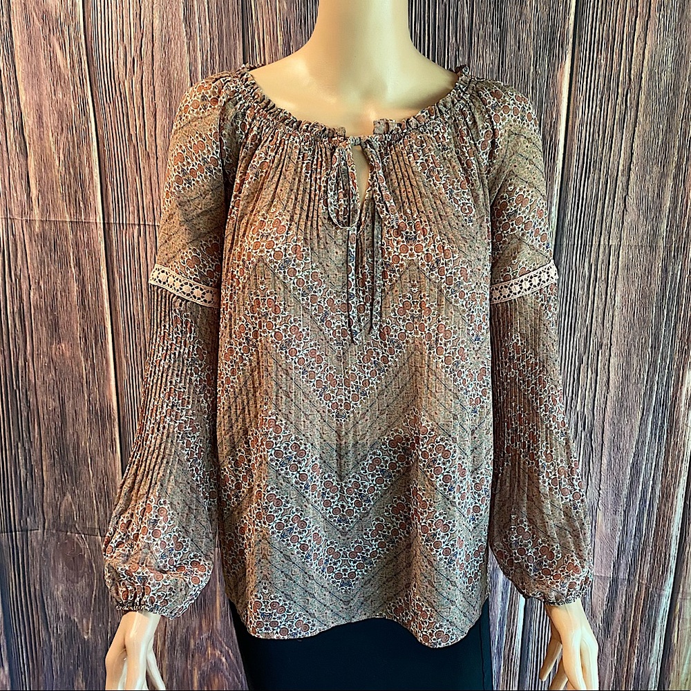 Knox Rose size XS brown & cream embroidered sheer paisley boho blouse